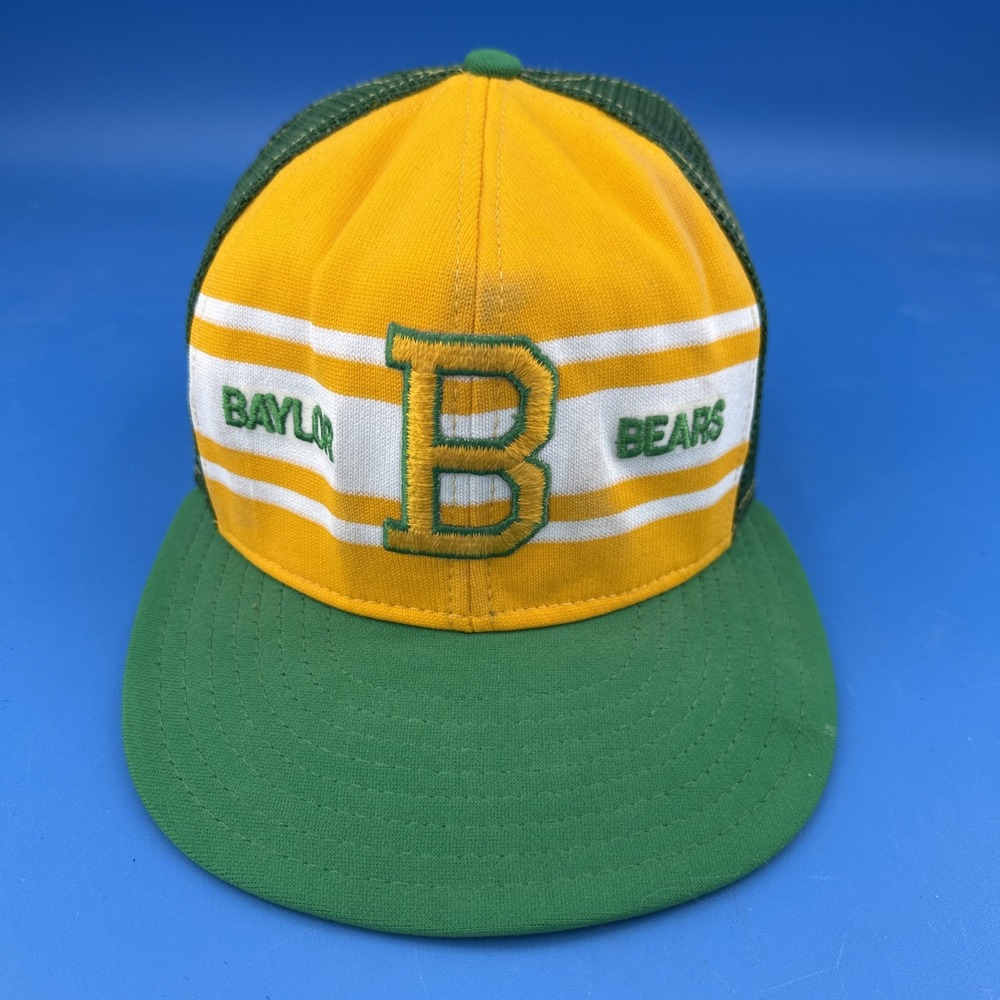 Vintage Baylor Bears Trucker Hat Mesh Snapback AJD Superstripe USA Made Texas
